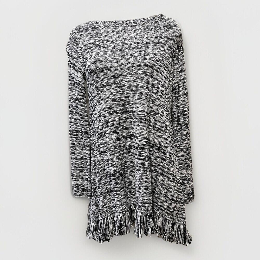 Valerie Stevens women's S pullover sweater black white print long sleeves fringe